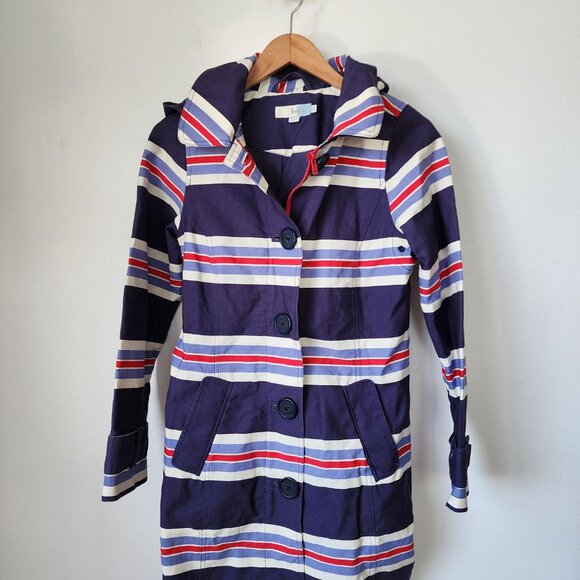 Boden blue red stripe waterproof hooded coat 4 - Picture 1 of 4